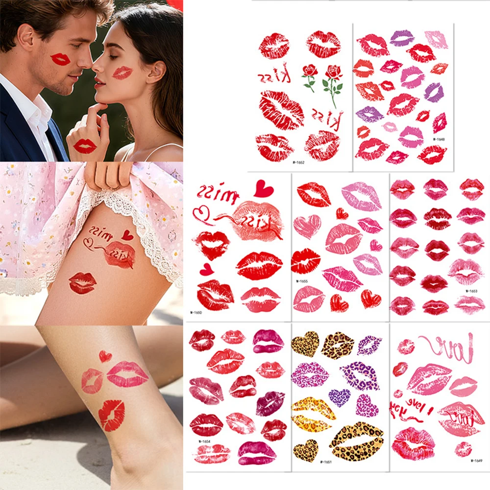 

8 шт. губы поцелуй сердца роза поддельные татуировки наклейки сексуальные губы водонепроницаемые временные татуировки для свадьбы День святого Валентина наклейки для лица и тела