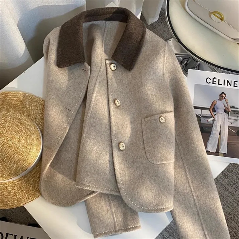 

Korean Style Elegant Petite Trendy Women Autumn Fashionable Retro Khaki Casual Single-Breasted Cardigan Coat