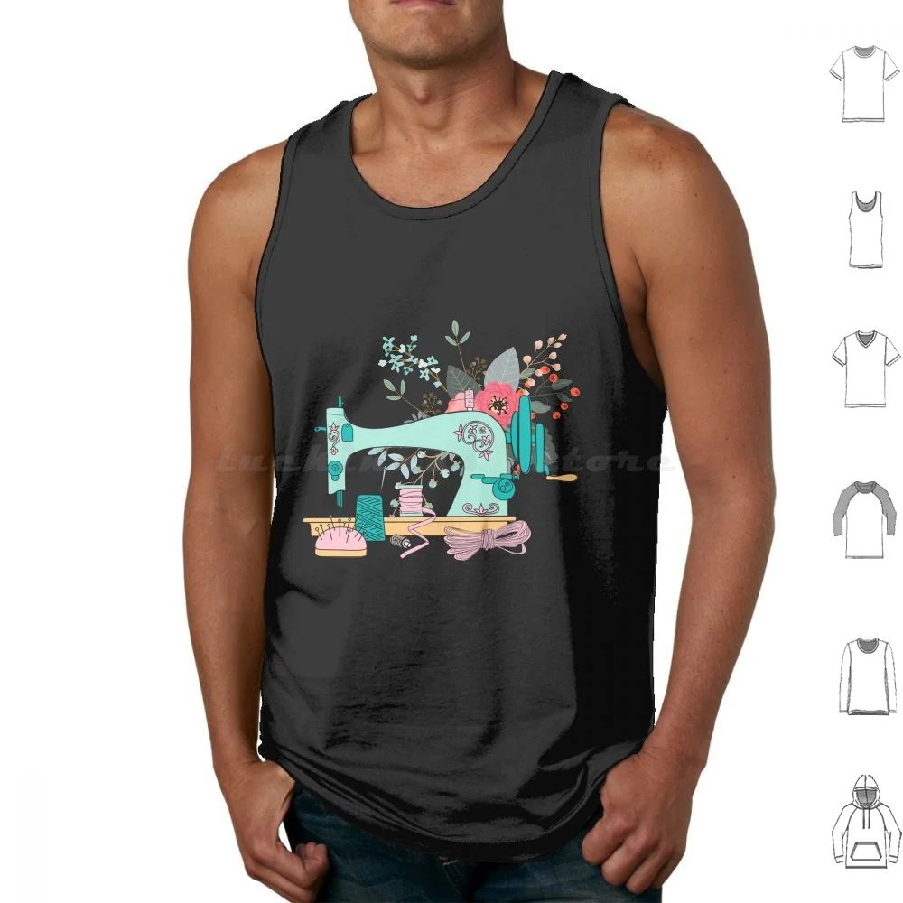 Patchworking-Floral Sewing Machine-Handsewer Tank Tops Print Cotton Sewing Machine Floral Sewing Machine Sewing Teacher