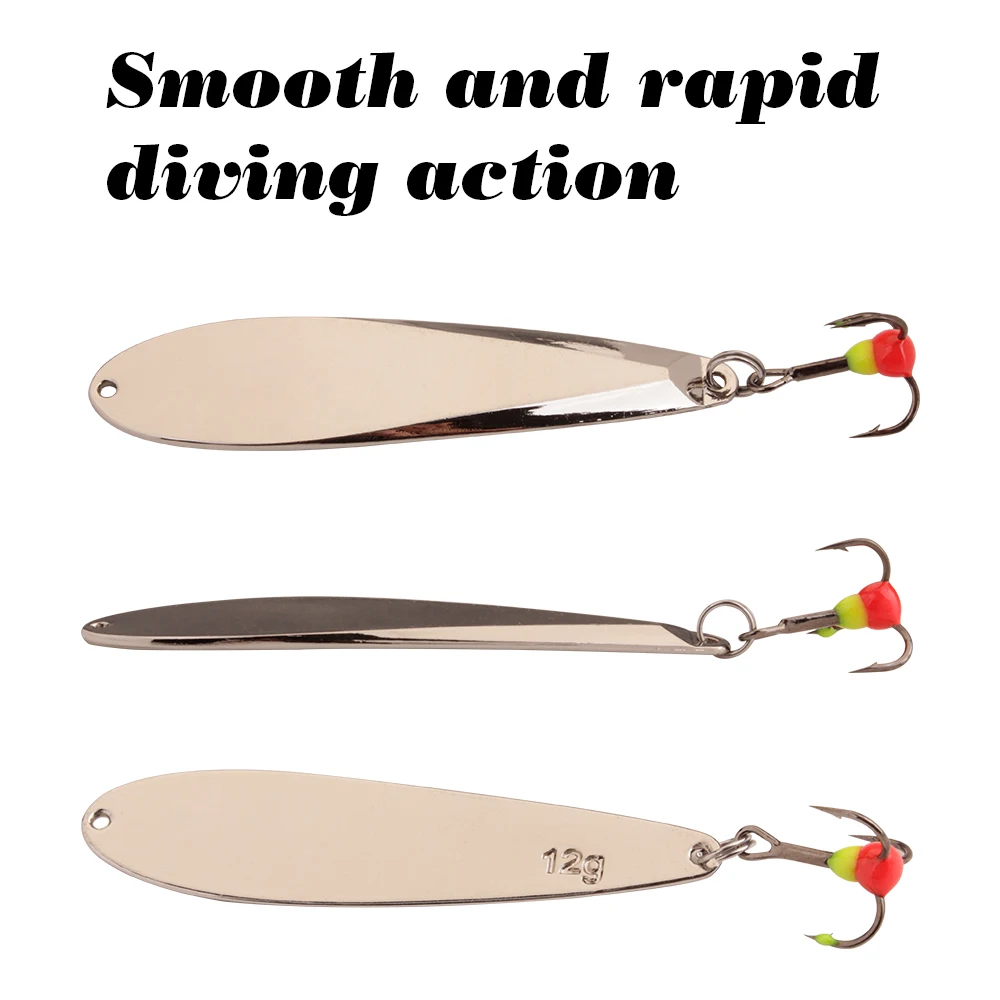 FISH KING Vertical Jigs Winter Ice Fishing Lure 73mm/12g 1PCS Metal Spoonbait with Treble Hook for fishing of perch and pike