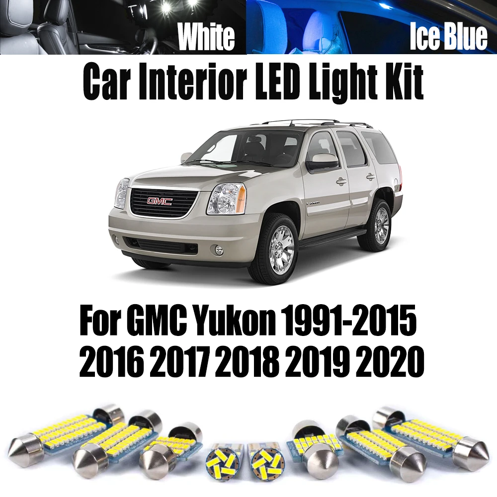 For GMC Yukon 1991- 2017 2018 2019 2020 Car Reading Vanity Mirror Bulbs LED Interior Map Dome License Plate Light Kit Canbus