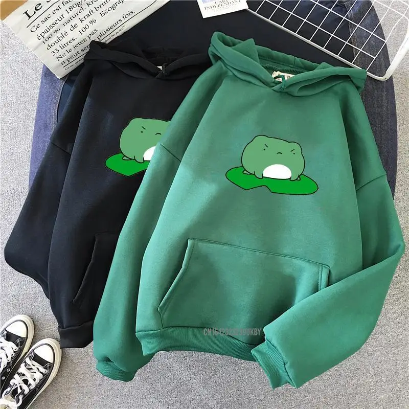 

Winter Skateboard Frog Sweatshirt Men And Women's Hoodies Harajuku Warm Pullover Drawstring Korean Style Anime Hoodie