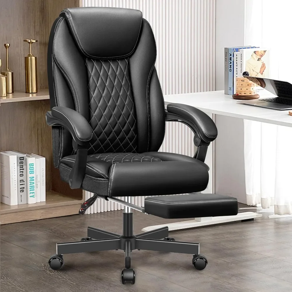 Executive Office Chair Big and Tall Home Office Chair, High Back Ergonomic Leather Chair with Footrest.