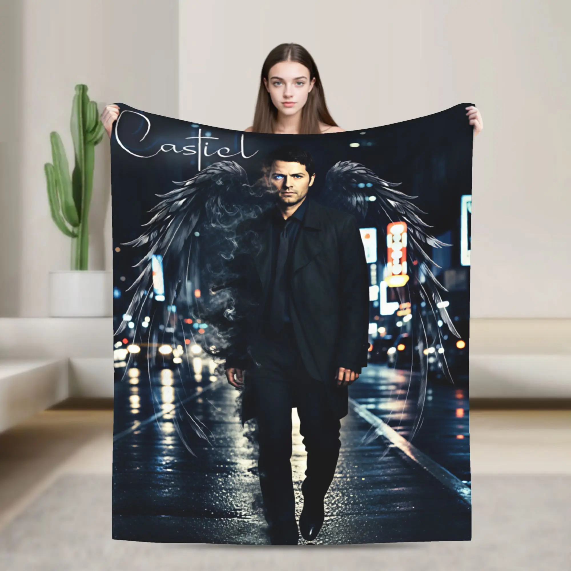 castiel supernatural Blanket Quality Warm Soft  Bedding Throws Winter Travel Office Couch Chair Funny Bedspread
