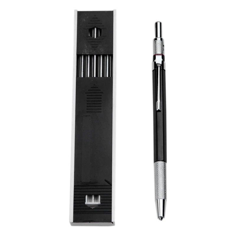 3Pcs 2.0Mm Mechanical Pencil Lead Pencil For Draft Drawing Carpenter Crafting Art Sketching With 36 Pcs Refill - Black