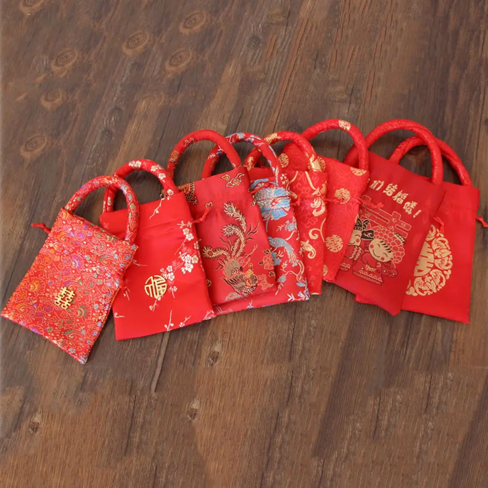 Chinese Style Drawstring Chinese Knot Brocade Wedding With Tassels Package Bag Wedding-favor Gift Candy Bag Handle Bag