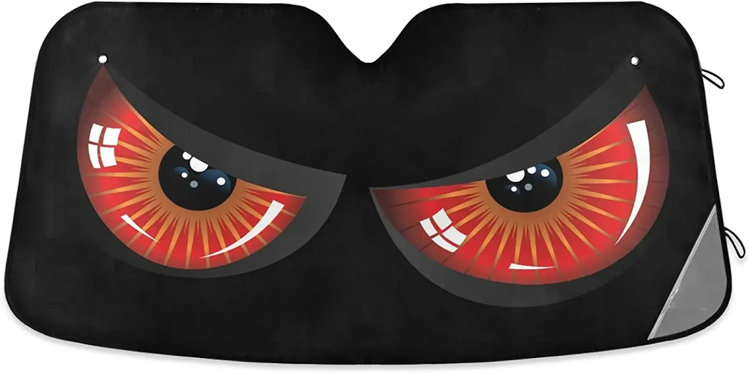 Boccsty Cartoon Evil Red Eyes Car Windshield Sunshade Monster Front Truck Window Sun Shade Foldable Sun Shield Cover Blocks UV R