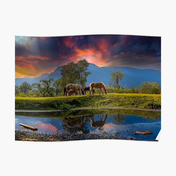 Sunset Horses Poster Decor Vintage Modern Painting Mural Print Funny Decoration Art Picture Wall Home Room No Frame