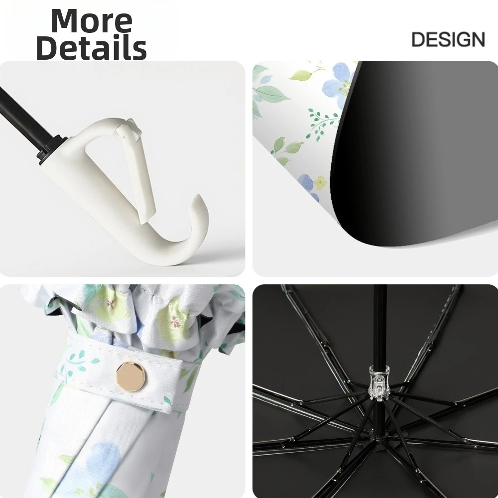 Loop Buckle Handle Triple Fold Flower Sunny Umbrella Lace Fresh Style Ultra-light Portable Sun Umbrella Floral Design
