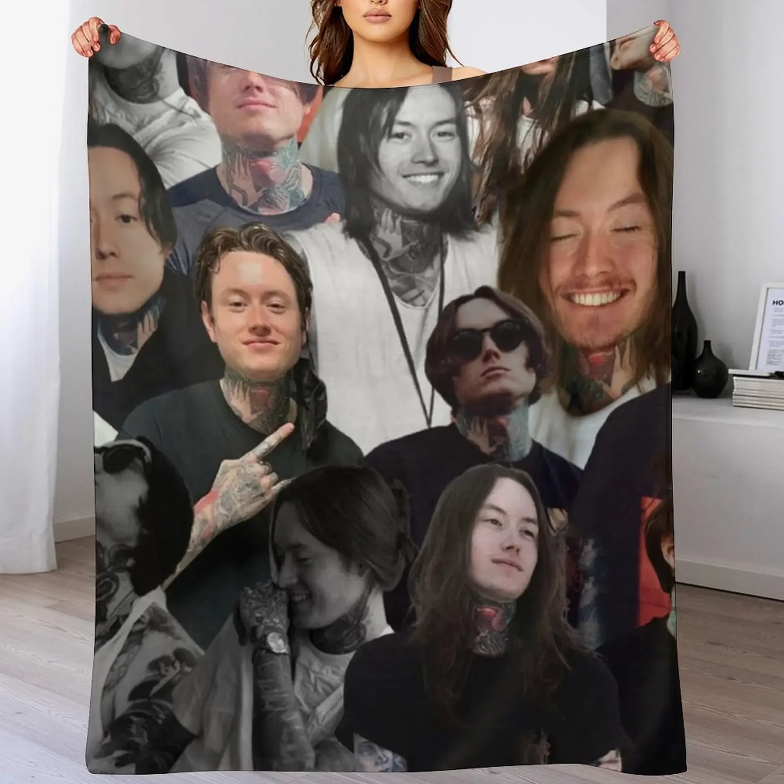 

noah sebastian photo collage Throw Blanket Custom Plaid on the sofa Travel Fashion Sofas Blankets