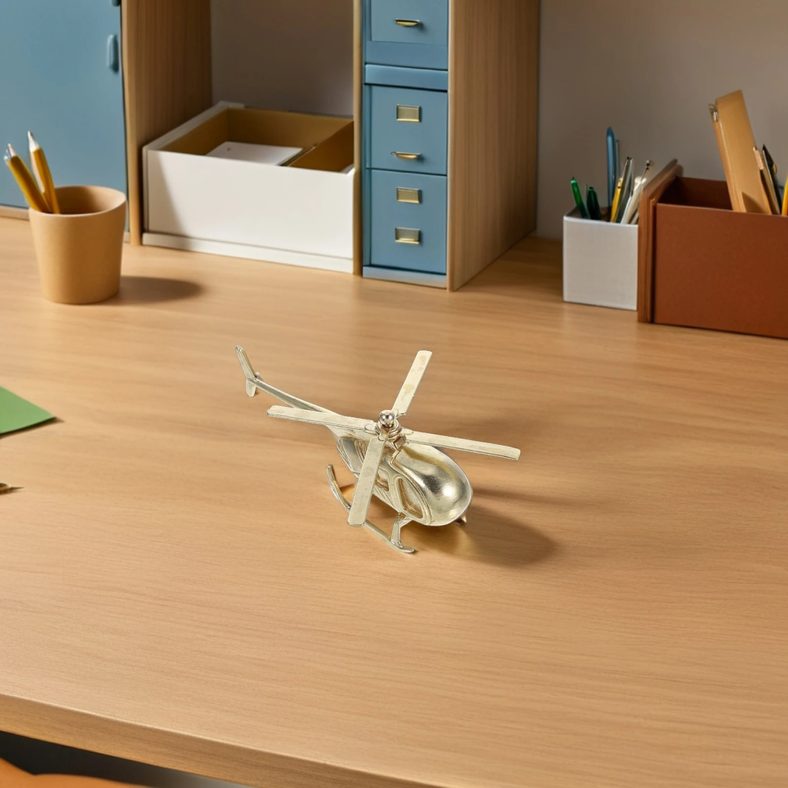 

Miniature Brass Helicopter Sculpture Vintage Decor Elegant Desktop Shelf Display Retro Aircraft Ornament