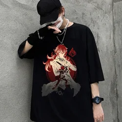 Fashion Diluc T-shirt for Women Fashion Casual Streetwear Harajuku Short Sleeve T Shirt  Graphic Genshin Game y2k Clothing Tops