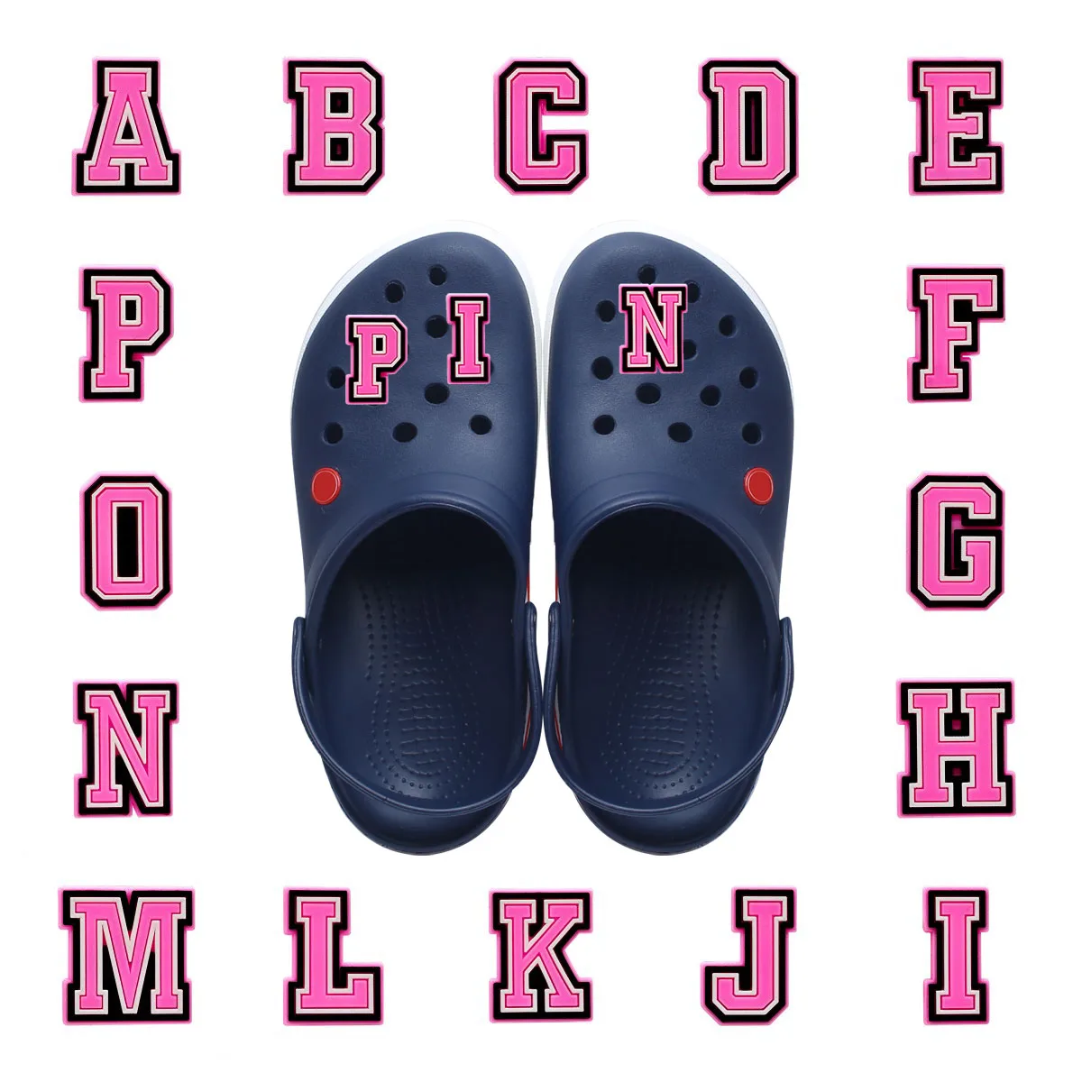 New 1pcs Pink Letters  Charms PVC Shoe Decorations DIY Alphabet Accessories for Clogs Sandals Bracelet Kids Party Gifts