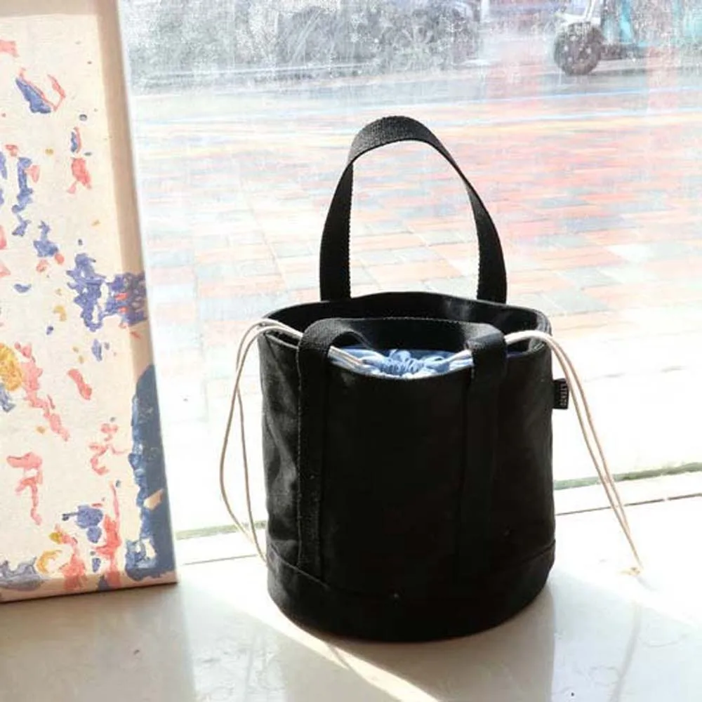 

Large Capacity Thermal Insulation Bag Thickened Canvas Drawstring Lunch Handbag Japanese Style Bucket Bag Handheld Insulated Bag