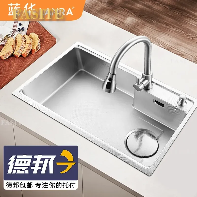 For Kitchen SUS304 Stainless Steel Sink 3.0mm Thick Electrolysis Scratch Proof Vegetable Basin Durable Modern Home Use