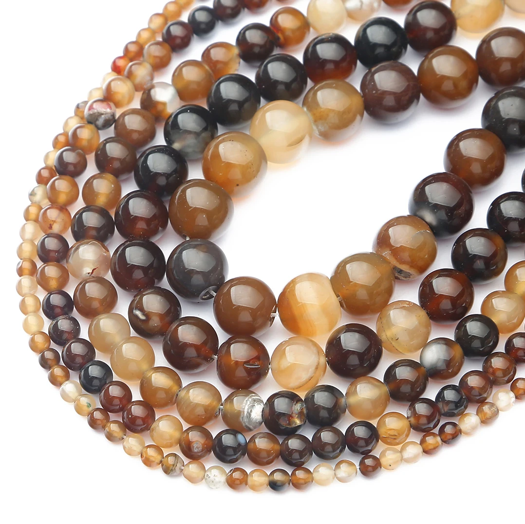 1 Strang dunkelbraun gestreifte Kristall-Achat-Natursteinperlen für die Schmuckherstellung, lose Abstandsperlen, DIY-Halskette, Armband – Detail 3