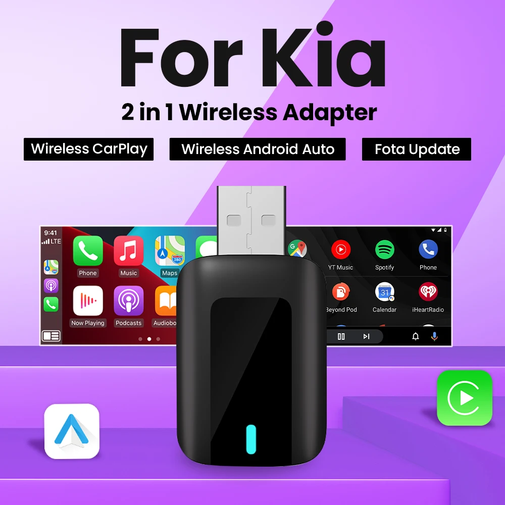 New Mini Wireless Android Auto Adapter Carplay Smart Dongle Plug and Play For Kia Soul Optima Soul EV Forte Niro Rio K900 K5 K8 