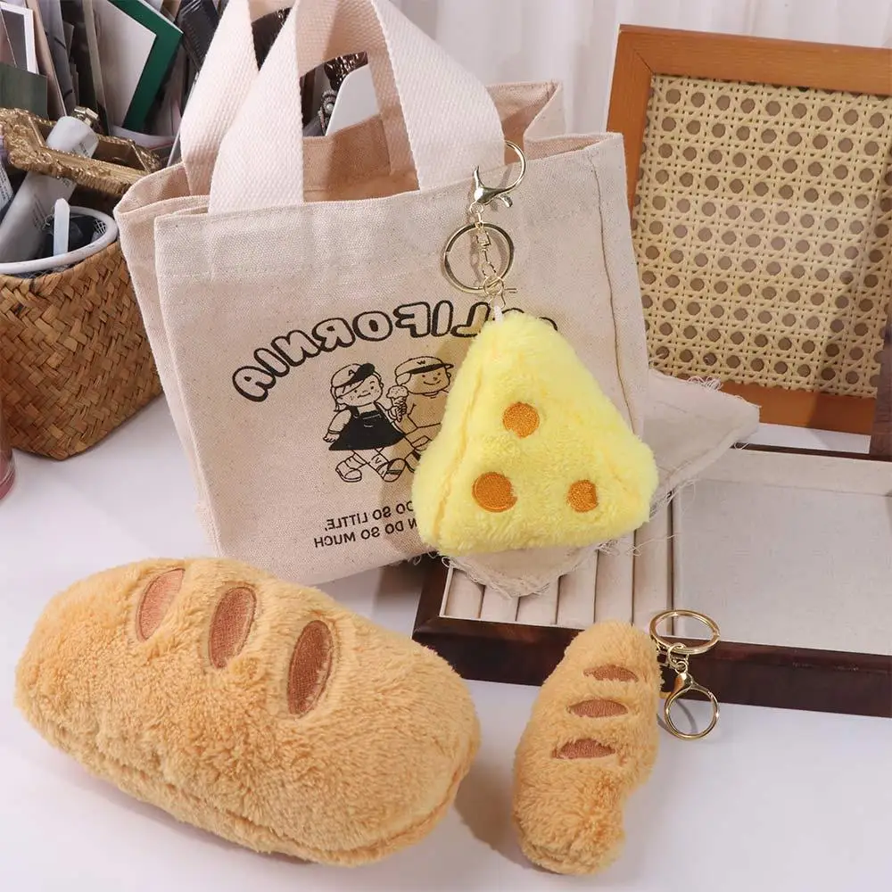 

PP Cotton French Bread Plush Toys Jewelry Trinket Cheese Stuffed Doll Pendant Collection Soft Cartoon Food Keychain