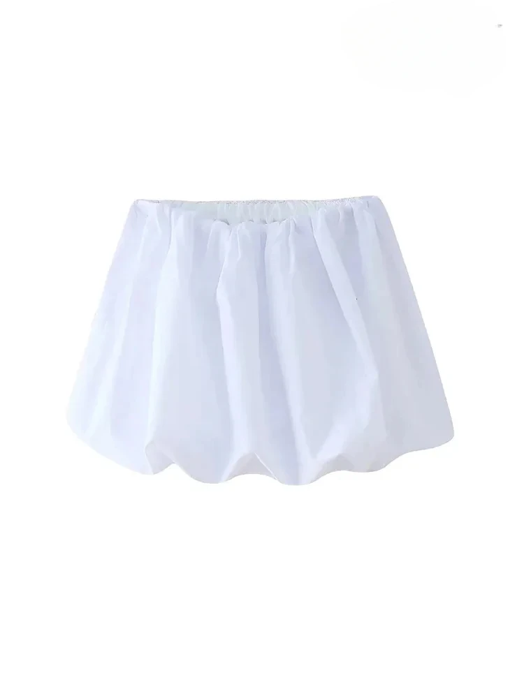 Mooyufon  Women's Balloon Mini Skirt, Mid Elastic Waist, Voluminous Hem, Female Skirts, Fashion