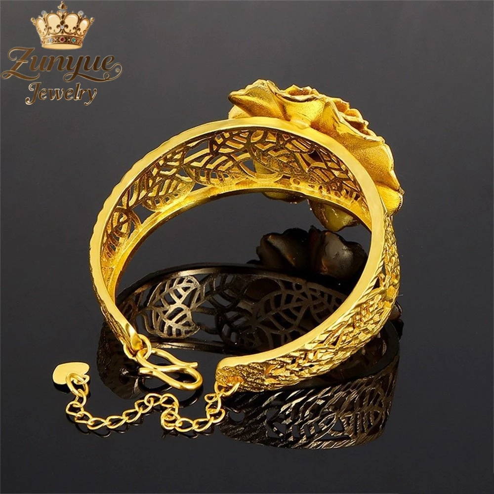 Sand Gold Hollowed-Out Three-Dimensional Peony Flower Bracelet Luxury Quality Jewelry Best Selling Fashion Jewelry Charms Gift