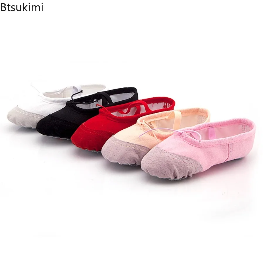 2026 Classic Leather Head Ballet Canvas Dance Shoes Soft Sole Slipper for Kids Toddler Adult Women Ballet Slippers for Dancing