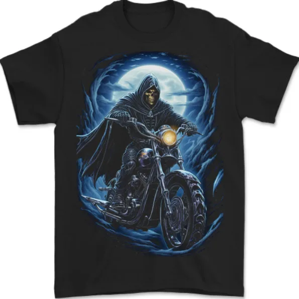 

Skull Biker Motorcycle Motorbike Grim Reaper 15 Mens T-Shirt 100% Cotton