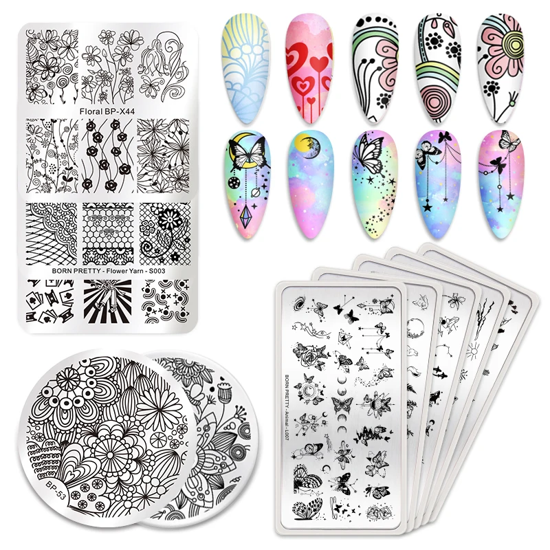 BORN PRETTY Stamping Temeplates Nail Art Stamping Plates Butterfly Flower Leaves Theme Nail Image Plates DIY Printing Tool