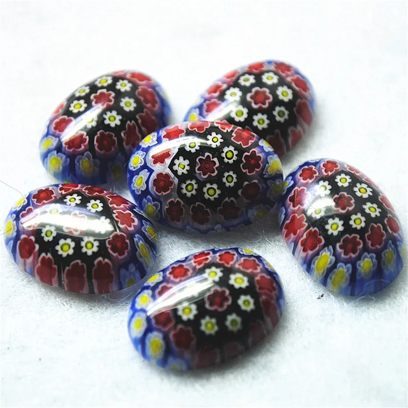 7PCS New Millefiori Glass Cabochons Loose DIY Beads 13X18MM Oval Shape DIY Jewelry Accessories Free Shippings