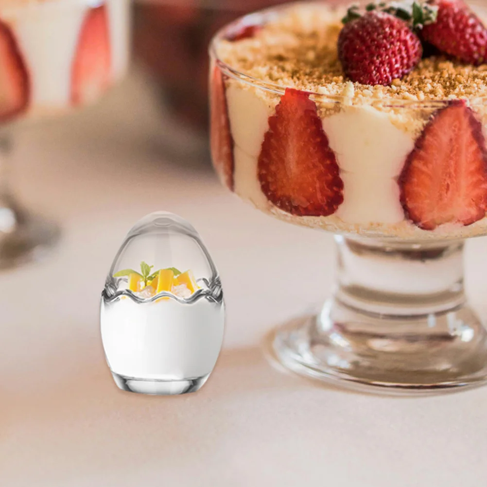 

6Pcs Heat Resistant Glass Pudding Cups Egg Shaped Clear Transparent Dessert Containers for Yogurt Jelly Custard