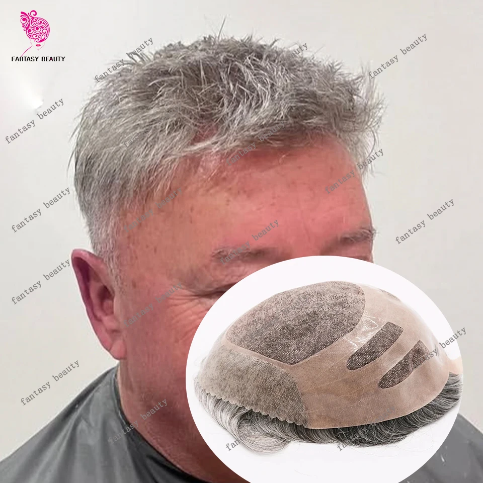 

Супер прочный, прочный, NPU Bond, естественная линия роста волос, 100% человеческие волосы, 1B80, мужской парик 220 # Протезы старых джентльменов с тонкими моно-серыми волосами