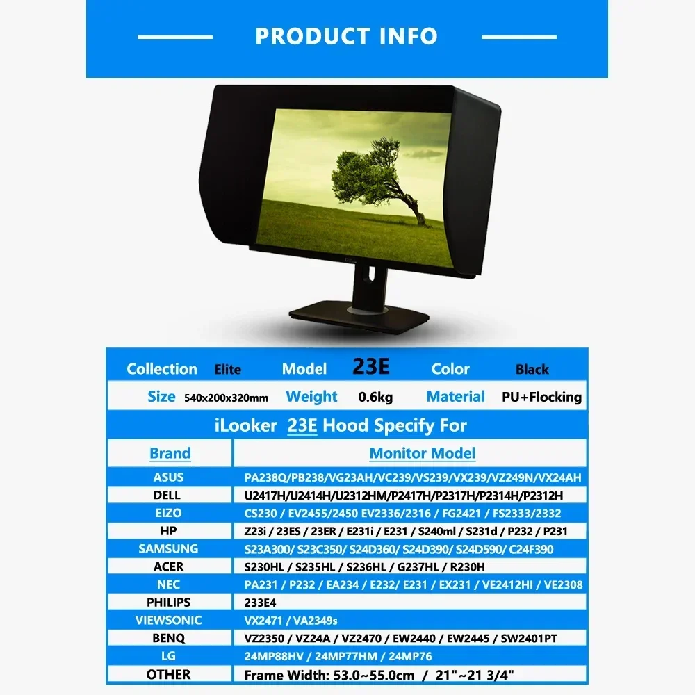 23E 23-inch & 24-inch Slim Frame LCD LED Monitor Sunshade For