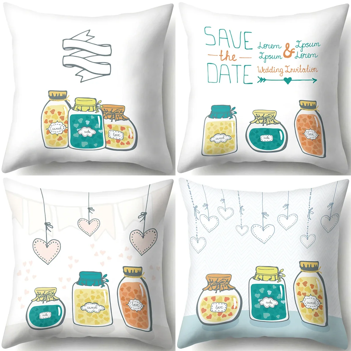 Hand Drawn Cartoon Sugar Cans Pillow Case Home Decoration Cushion Cover Bedroom Sofa Decor Pillow Cover 18x18 Inch