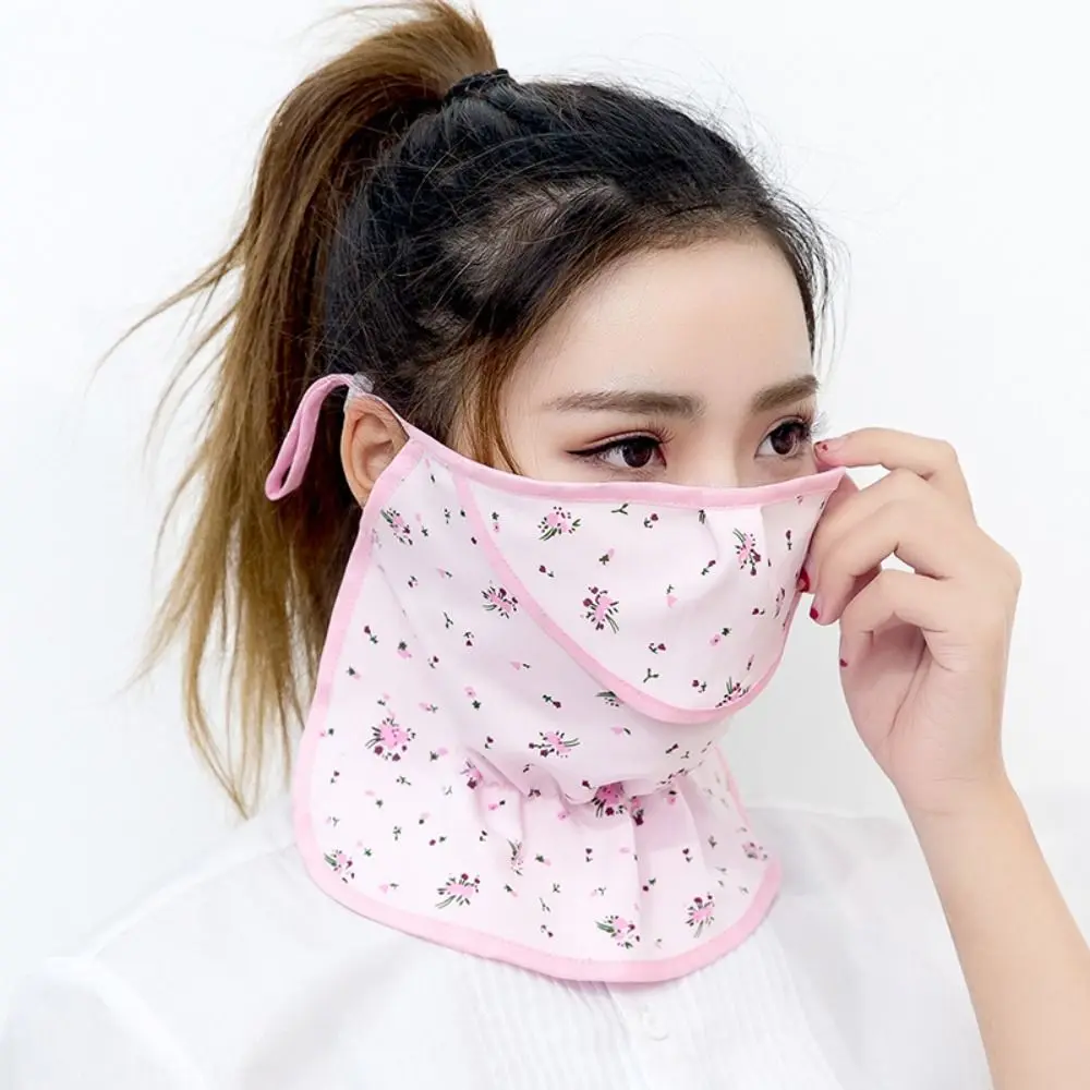

Цветочная солнцезащитная вуаль для лица с защитой от УФ-лучей и шейным клапаном Летняя маска для лица из ледяного шелка Уличное лицо Gini Floral Driving Face Shield Veil