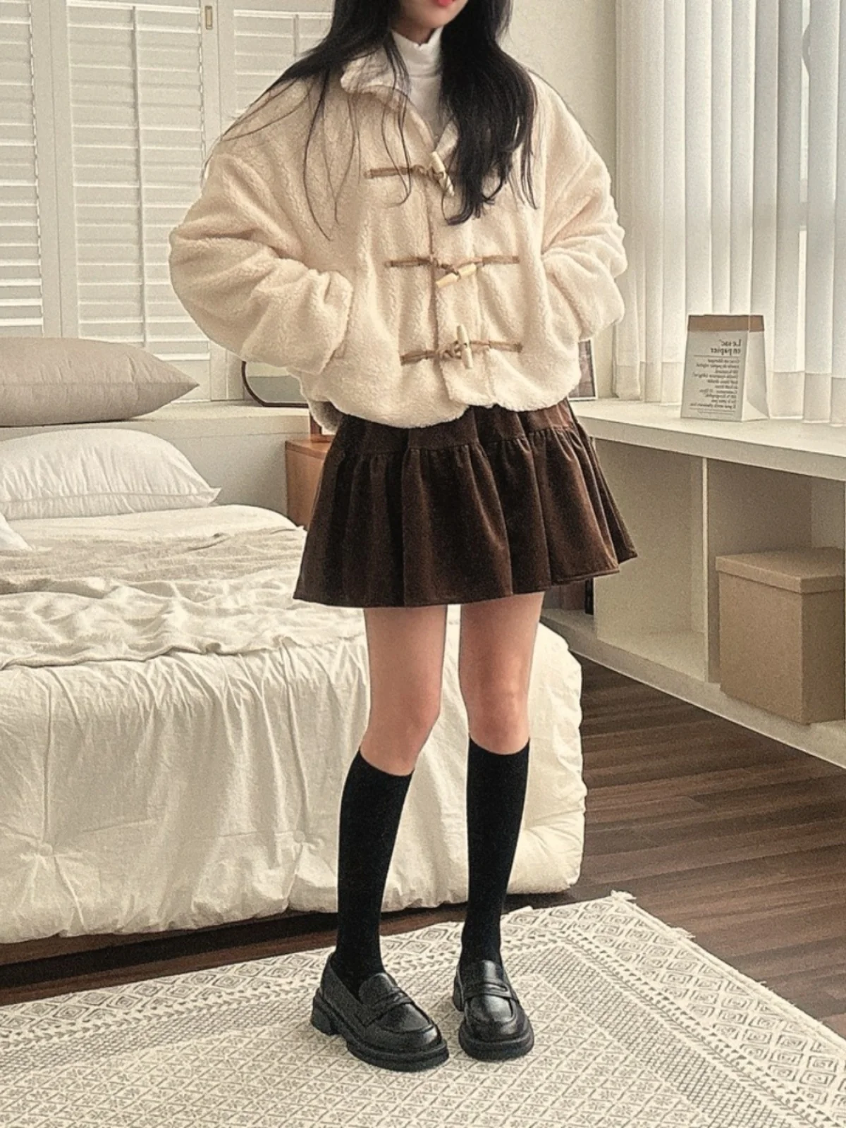 

Lamb Fur Collar ort Coat Women's Warmth Sli Vintage Lapel Button Outerwear Spring Autumn Faion Trend Cold Weather