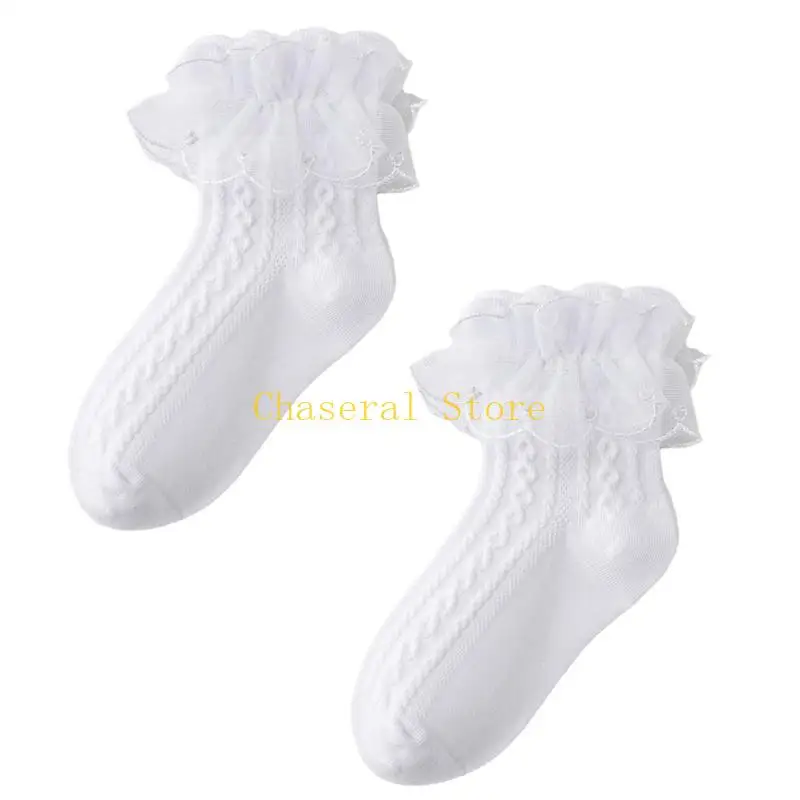 E7CE Double Layer Lace Socks for School Family Gatherings Comfortable Kids Socks