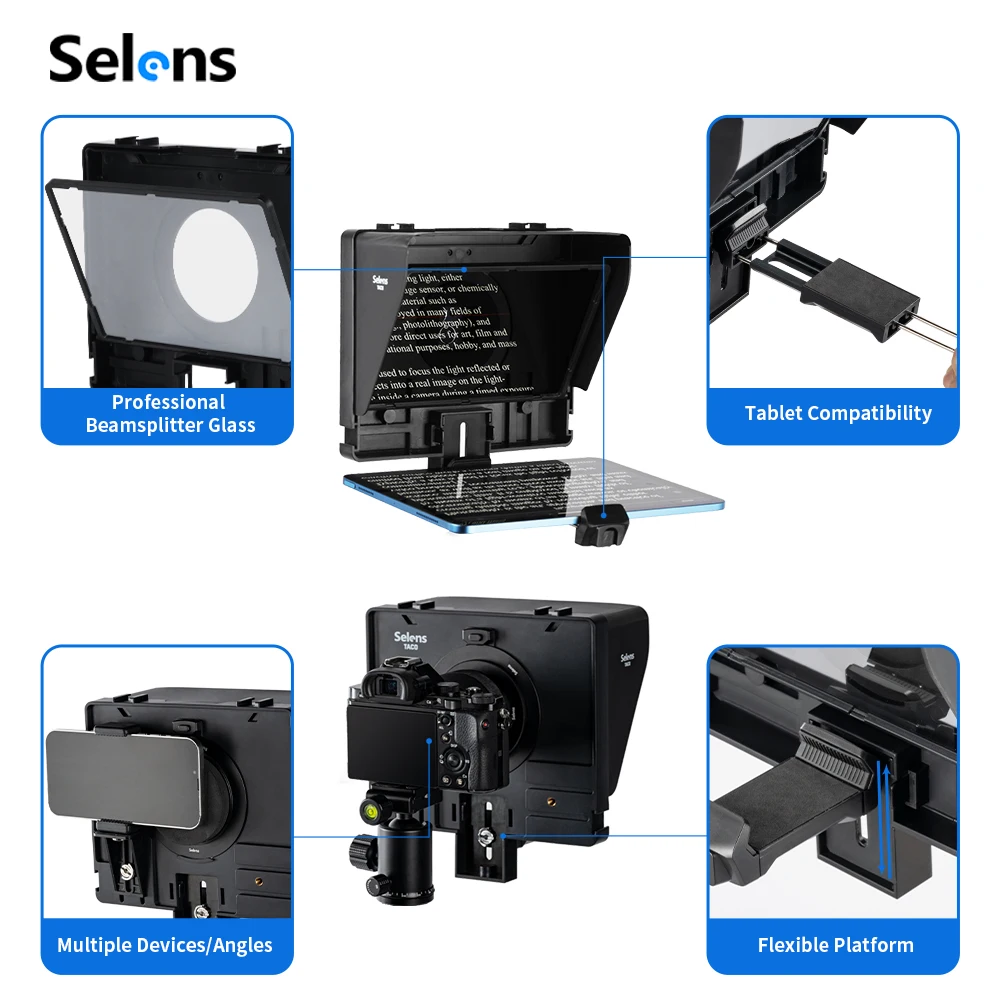 Selens Portable Teleprompter Prompter Smartphone/Camera Video Recording Streaming Support Horizontal and Vertical Shooting