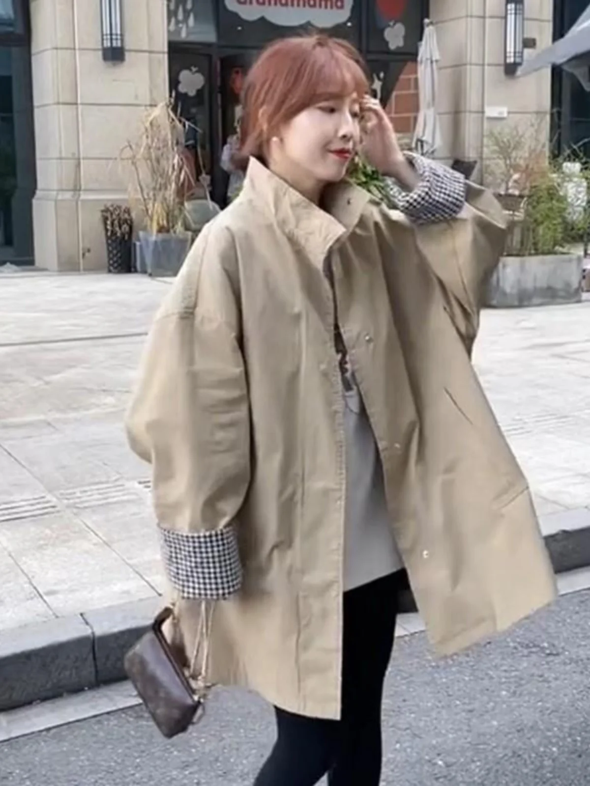Khaki Long Sleeve Casual Loose Women's Windbreaker Coat Spring 2026 New Style Mid-Length Fashionable Commute Wear