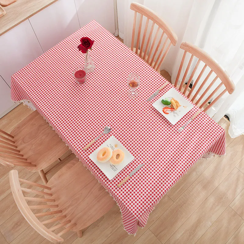 88301 New Artistic Plaid Tablecloth, Small And Fresh Round Tablecloth, Red Dining Table Cloth