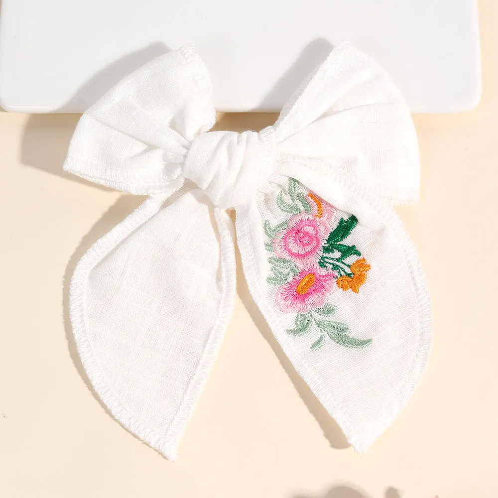 Fashion Embroidery Girls Bowknot Hair Clips Kids Flower Bow Hairclip Ribbon Barrettes Headwear Korean Hair Accessories