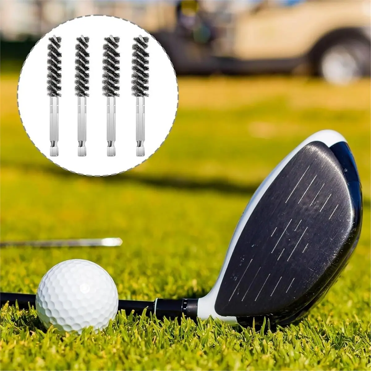 4 Pack Golf Club Hosel Brush,Stainless Steel Wire Brush Cleaning Tool with Hex Shank Handle for Wood and Iron Golf Clubs