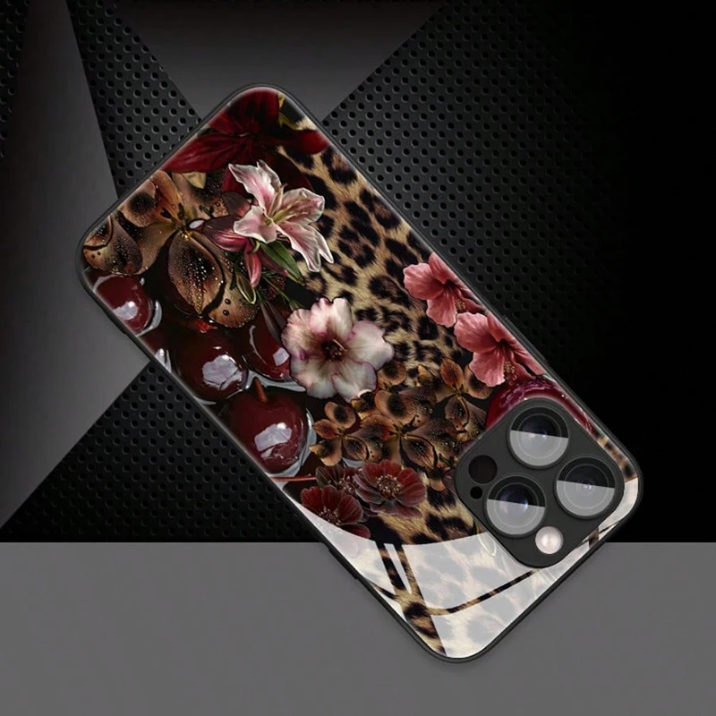 ليوبارد الكرز نمط الزجاج المقسى قضية الهاتف آيفون 17 16 15 14 13 12 11 برو ماكس 17Air 16E 7 8 15 زائد XR XS X غطاء