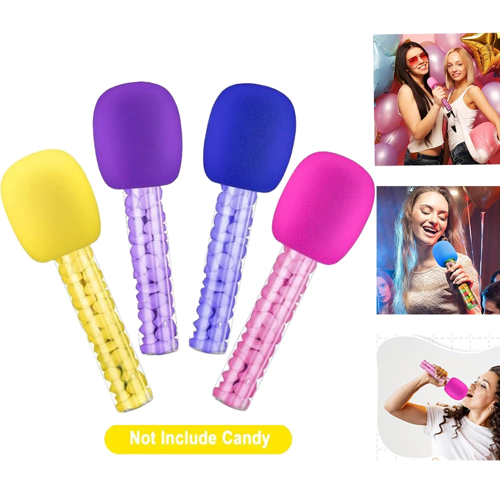 4pcs Colorful Candy Tube Microphone Covers,Microphone Props,Disco Singer Costume Accessories for Halloween Christmas Party