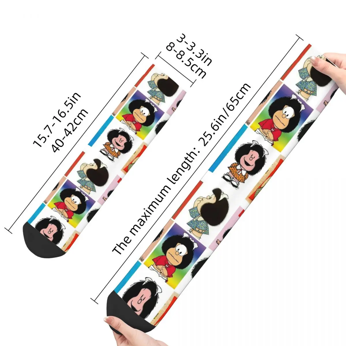 Chaussettes Mafalda à carreaux pour hommes et femmes, dessin animé Kawaii, chaussettes décontractées, haute qualité, printemps, été, automne, hiver, tube moyen, cadeaux