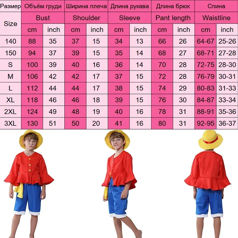 Bear's Den Anime Luffy Cosplay Costume Straw Hat Red Jacket Halloween Carnival Party Costumes for Men Women Adult Chil New 2025