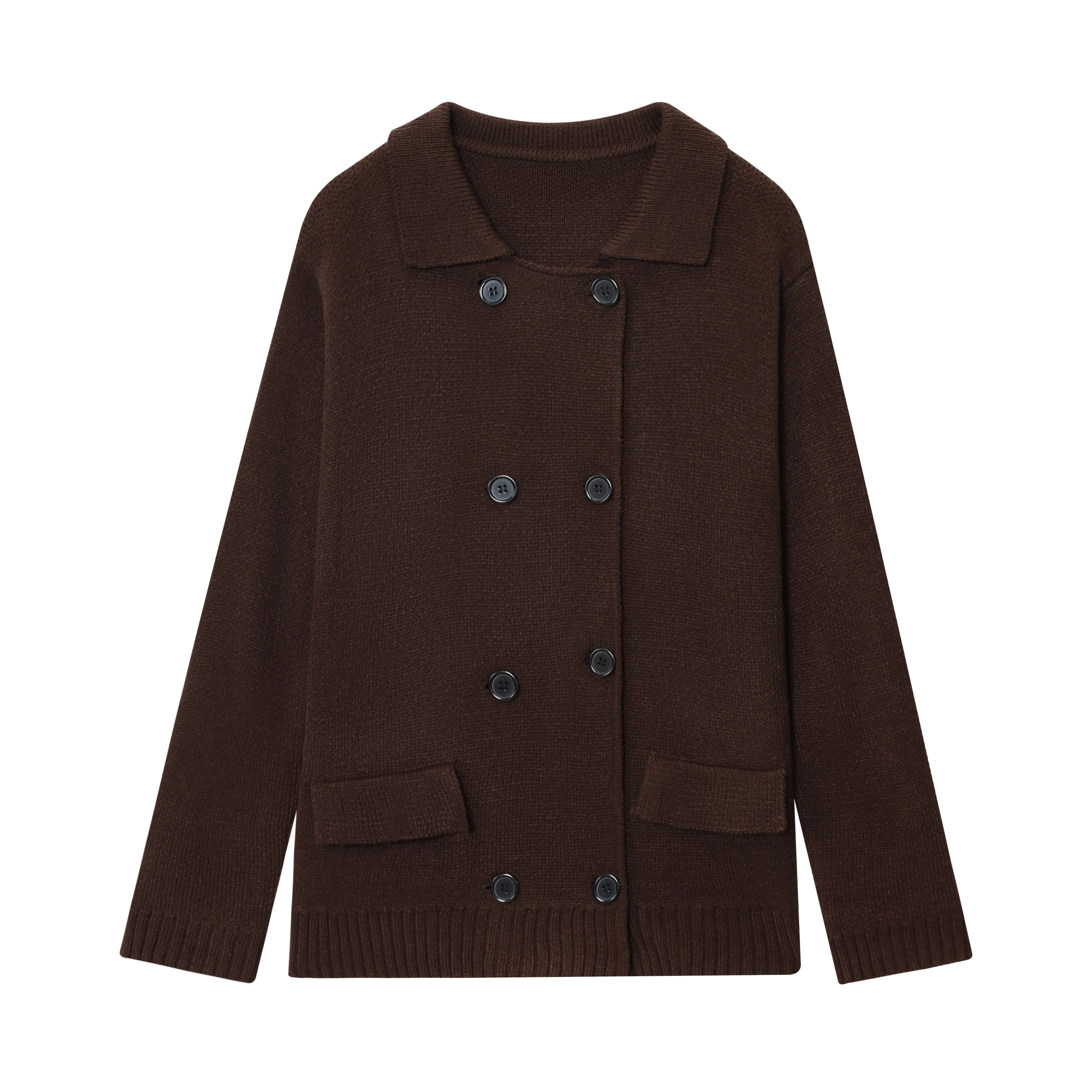 

Женская одежда, осенние новинки, универсальный повседневный и модный двубортный вязаный кардиган с лацканами в британском стиле