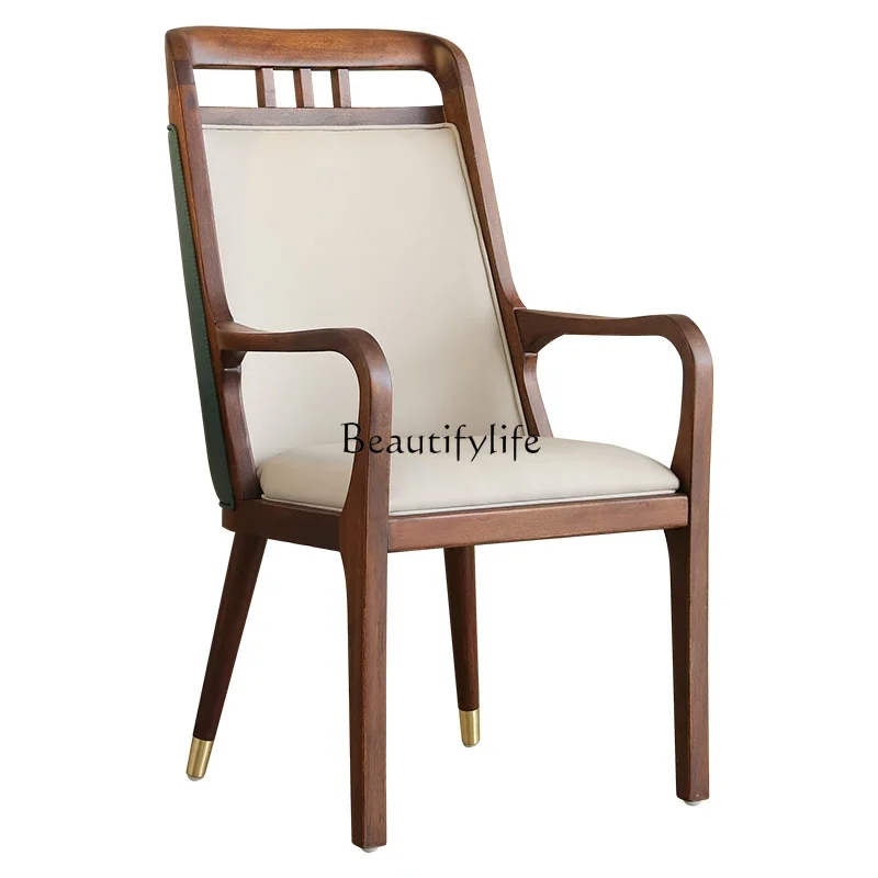 

ls 18Nordic Solid Wood Dining Chair Without Armrests Genuine Leather Furniture Italian Style Villa Homestay Leisure Chair