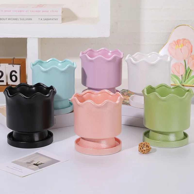 YFY ceramic flower pot pearlescent solid color home decoration potted plant bonsai ornament countertop planting pot