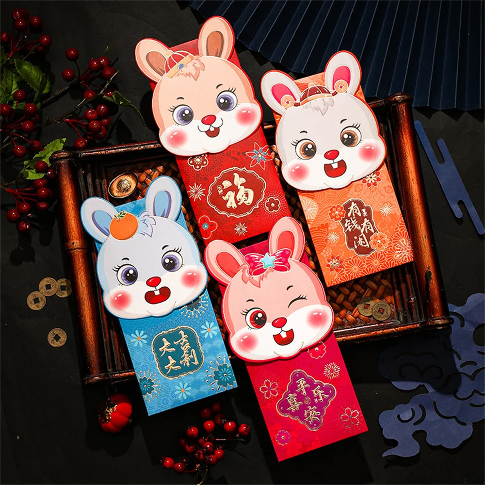 

4pcs Cute 2023 New Year Red Envelope China Spring Festival Lucky Money Cartoon Rabbit Wedding Props Gift Creative Change Pouch