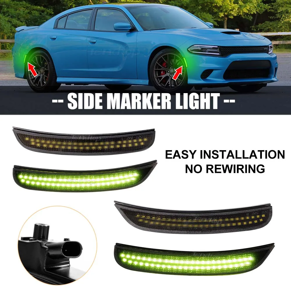 Front/Rear LED Side Marker Fender Lights Amber & Red Green White Signal Lamps Side Indicator Light   for Dodge Charger 2015-2023