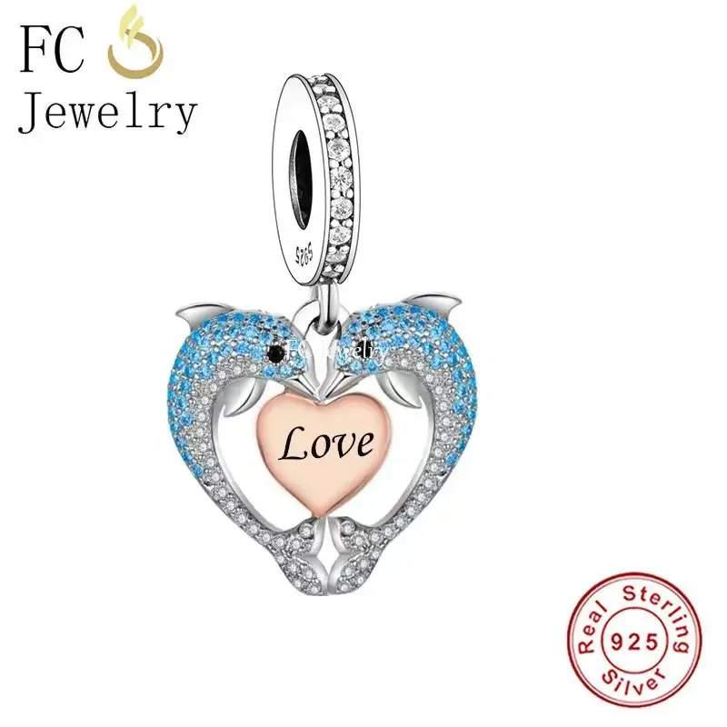 

Fit Original Pan Charm Bracelet 100% 925 Silver Sea Ocean Couple Love Dolphin Hug Heart Bead For Making Women Berloque 2024